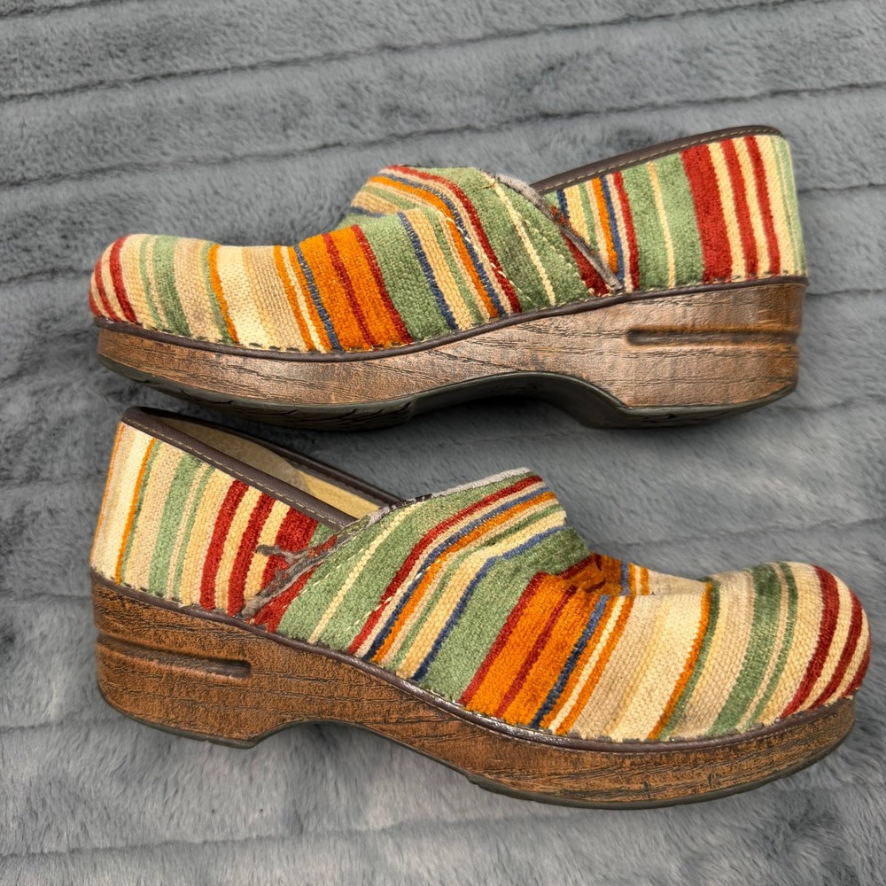 Dansko Vegan Professional Clog Multi-Color Striped Textile Mules 39 Womens 8.5-9
